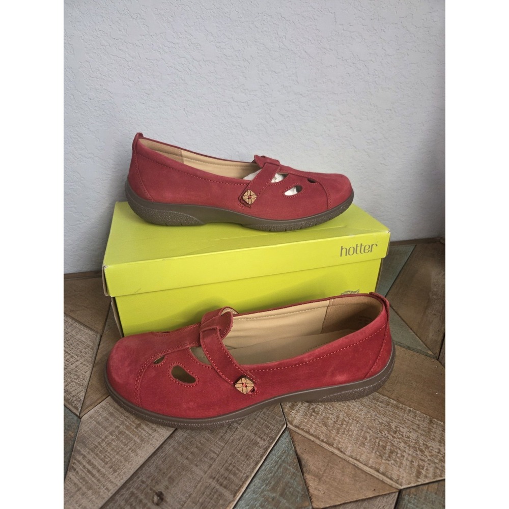 Hotter Nirvana Womens Leather Comfort Flats Red Size 9.5 EXF NEW